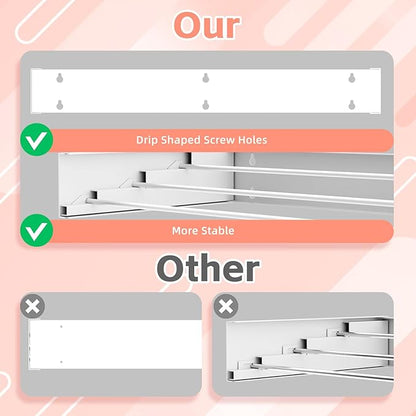 Wall Mounted Drying Rack for Laundry 19.8'', Folding Drying Rack Clothing Wall Mount with 3 Rods, Space Saving for Indoor Outdoor Bathroom Balcony (White, 19.8'')