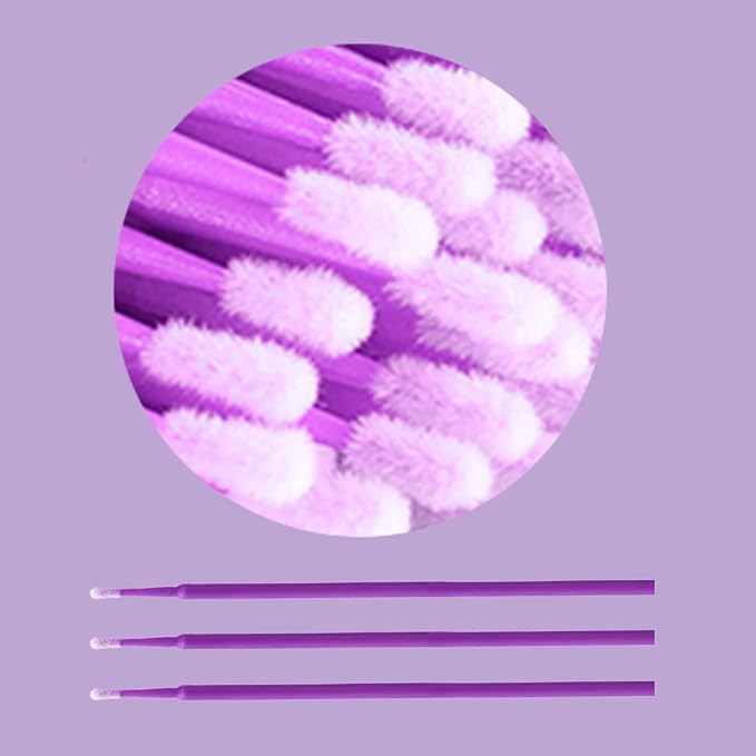 1200PCS Microswabs for Eyelash Extensions，Disposable Micro Applicators Brush for Cleaning and Applying Make-up Purple (Head Diameter: 2.0mm)