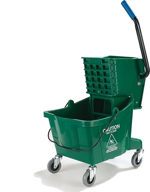 Carlisle FoodService Products 26-Quart Commercial Mop Bucket with Side-Press Wringer, Precision-Molded Polypropylene, Durable Wringer, Bucket with Non-Marking Casters, 18.5 x 16.5 x 23 Inches, Green
