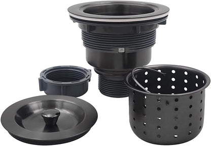 3-1/2-Inch Kitchen Sink Drain Strainer Assembly Kit Gunmetal Black, GZILA Deep Waste Basket Strainer with Sealing Lid Sink Stopper, Dark Gray 304 Stainless Steel