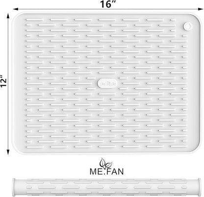 ME.FAN Silicone Dish Drying Mat for Kitchen Counter, Dish Drying Pad for Sink, Refrigerator or Drawer, Countertop Protection Pad M - 16''×12'' - White