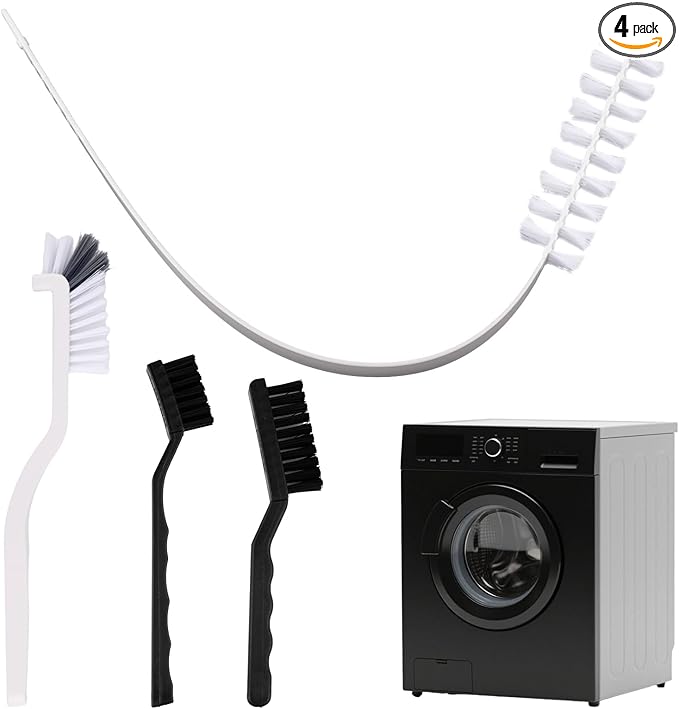 lasuroa 4pcs Washing Machine Cleaning Brush Kit, Efficient Front Load Washer Cleaner Tool or Accessories 1 Drum Cleaner Brush & 3 Gap Brushes for Laundry Machine Tight Spaces and Rubber Seal