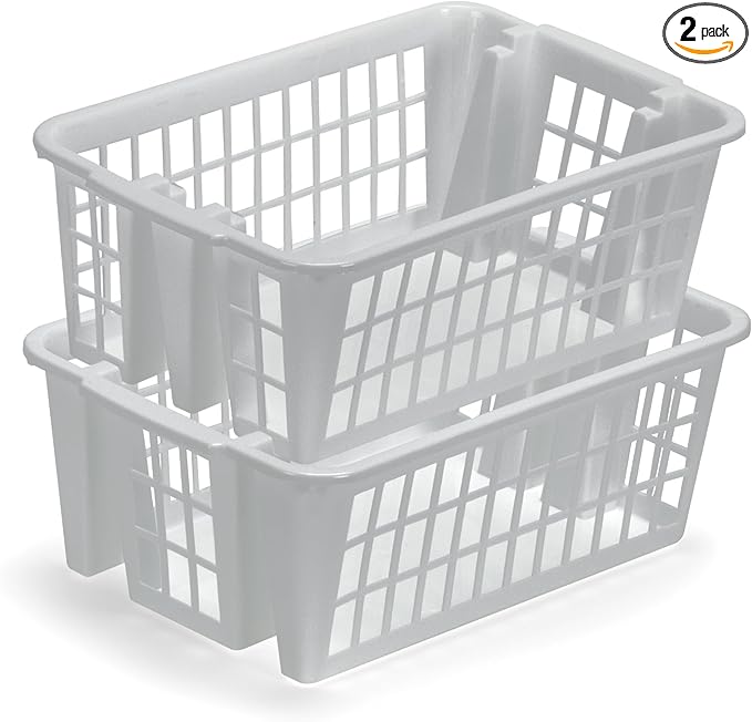 DecorRack Plastic Storage Basket, 6L Bathroom Storage Organizer Bin for Laundry Closet, Pantry or Office with Built In Handles, Gray (2 Pack)