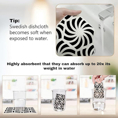 Swedish Dishcloths for Kitchen, 6 Pack Geometric Towels, Washable Absorbent Cellulose Sponge Cloths No Odor, Eco-Friendly Dish Cloths, Kitchen Gifts for Women, Home Kitchen Cleaning