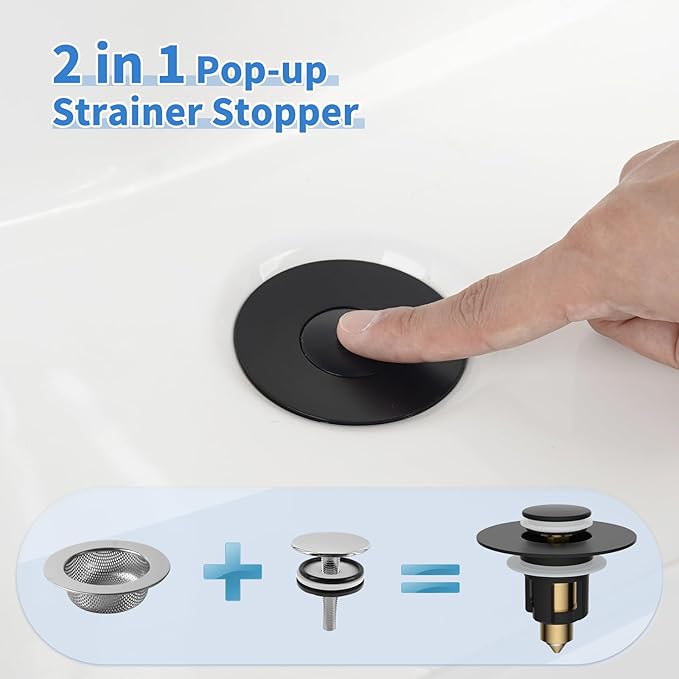 iFealClear Metal Universal Bathroom Sink Stopper, Upgraded Stainless Steel Sink Drain Strainer for 1.1''~2.36" Basin Pop Up Drain Strainer, Anti-Clogging Filter Basket, Matte Black
