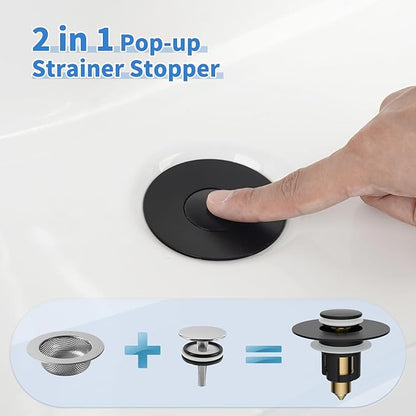 iFealClear Metal Universal Bathroom Sink Stopper, Upgraded Stainless Steel Sink Drain Strainer for 1.1''~2.36" Basin Pop Up Drain Strainer, Anti-Clogging Filter Basket, Matte Black