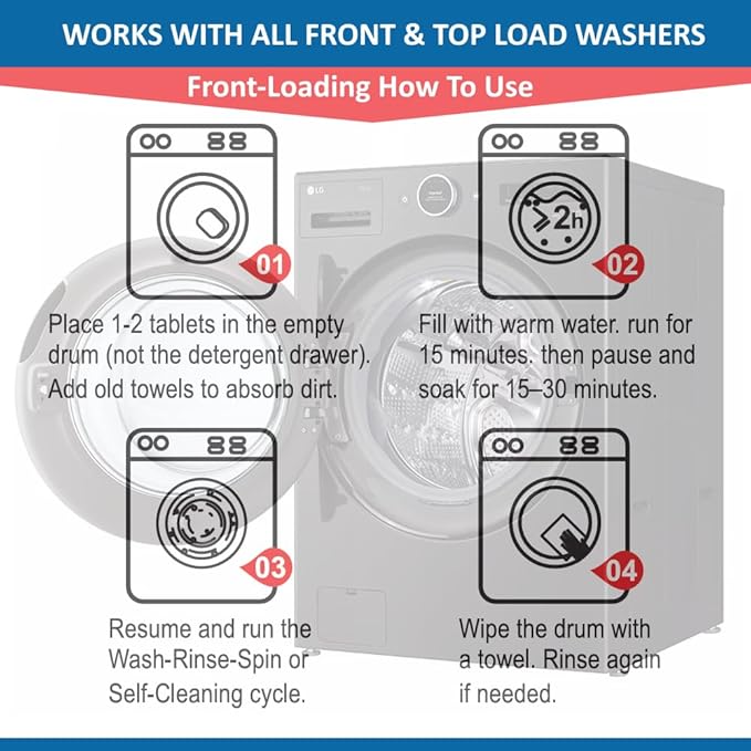 Citrus Washer Cleaner Tablets 24 Count – Septic Safe Washing Machine Cleaner & Odor Eliminator – Deep Cleaning Descaler for HE Front & Top Load Washers – Laundry Tub & Drum Cleaner