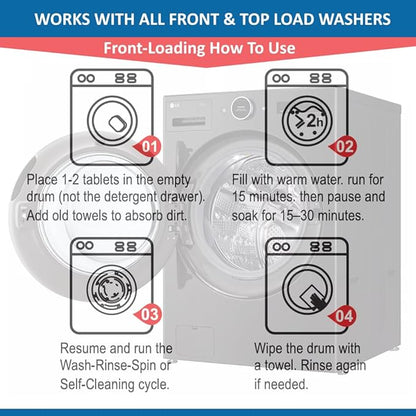Lavender Washer Cleaner Tablets 12 Count – Septic Safe Washing Machine Cleaner & Odor Eliminator – Deep Cleaning Descaler for HE Front & Top Load Washers – Laundry Tub & Drum Cleaner