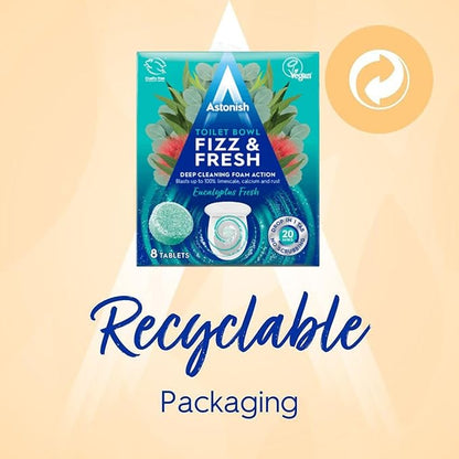 Astonish Foaming Eucalyptus Fresh Fizz & Fresh Bathroom Toilet Bowl Cleaner - Deep Cleaning Limescale, Calcium & Rust Stain Remover - Removes Hard to Reach Stains, 24 Tablets (3 Packs of 8)