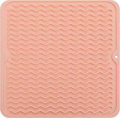 MicoYang Silicone Dish Drying Mat for Multiple Usage,Easy clean,Eco-friendly,Heat-resistant Silicone Mat for Kitchen Counter or Sink,Refrigerator or Drawer liner Pink M 12 inches x 12 inches