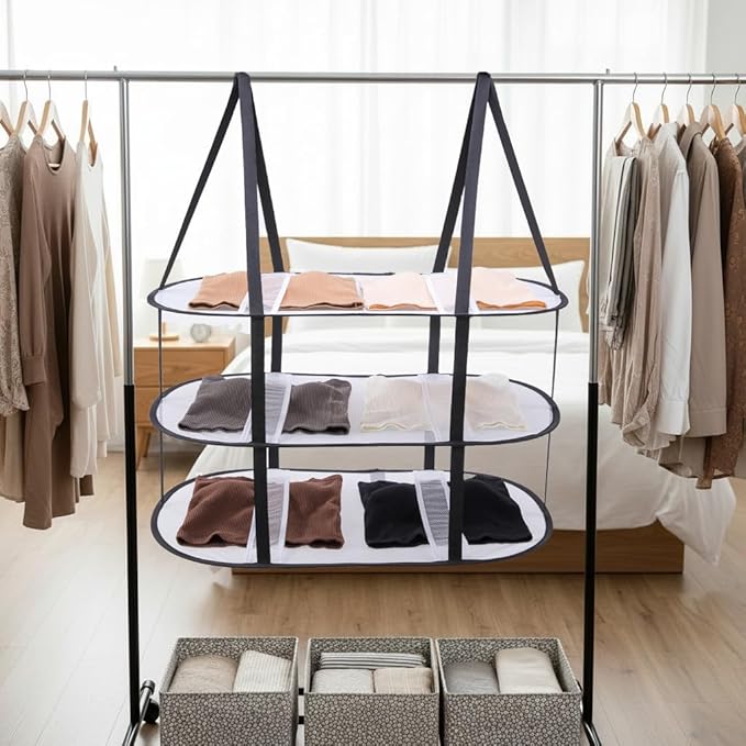 CINPIUK 3-Tier Upgrade Sweater Drying Rack Over The Door, Foldable Mesh Hanging Dryer Flat with Hooks, Large Breathable Laundry Drying Hanger, Clothes Lay Flat Dryer for Apartments Dorms Bathrooms