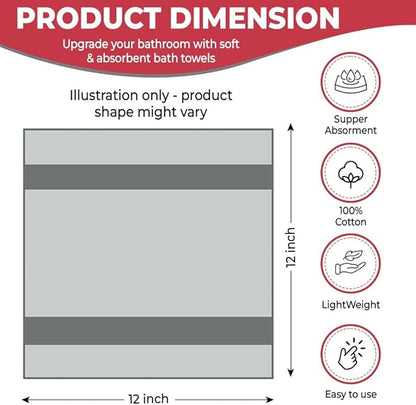100% Cotton Washcloth Set – Soft, Absorbent Face Towels for Bathroom & Gym Use – Durable & Reusable Wash Cloths - Dark Grey, White & Burgundy, 12x12 Inches, Pack of 12