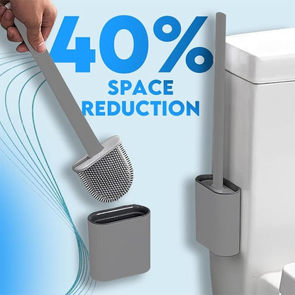 Modern Minimalist Silicone Toilet Brush with Holder - Pack of 2 Gray Toilet Bowl Brush Set - Self-Cleaning & Splash-Free, Easy-Rinse Design with Wall Mounted Holder Bathroom Accessory.
