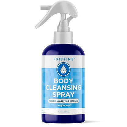 PRISTINE Body Cleansing Spray, No Rinse Waterless Body Wash Spray for Women & Men, Post Workout and Shower Alternative, Dry Shower for Camping, Travel and Elderly Care, Fresh Waters & Citron