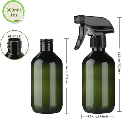 Arkeiliy 2-Pack Leakproof Spray Bottles (300ml/10oz) - Adjustable Nozzle for Fine Mist & Jet Stream | Premium Refillable Plastic Bottles for Hair Styling, Plant Misting, Cleaning Solutions (Green)