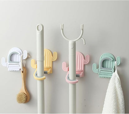 4 Pack Broom and Mop Holder Wall Mount，Cute Cactus Wall Utility Hooks No Drill Mop and Broom GripperDecorative Hanging Holder for Bathroom Kitchen