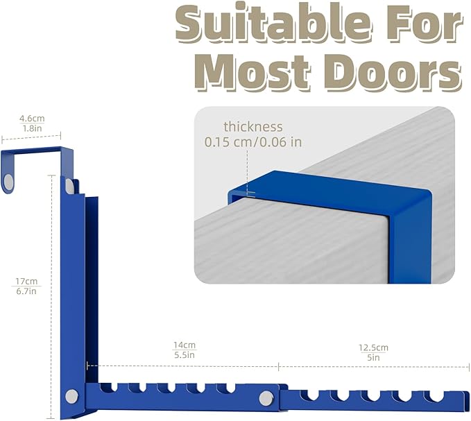 BAKON Over The Door Hangers, Over Door Hooks for Hanging, Small Space Dual Folding Portable Over Door Clothes Hanger for Clothes, Hats, Bags and Towels. (1, Blue)