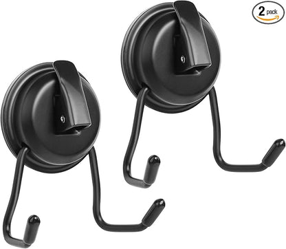 Stainless Still Suction Cup Hooks for Shower, Bathroom, Kitchen, Glass Door, Mirror, Tile – Loofah, Towel, Coat, Bath Robe Hook Holder,(2-PCS), Matte Black