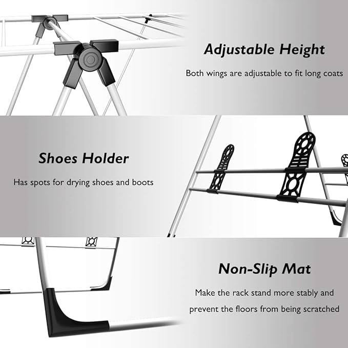 LDAILY Clothes Drying Rack, Laundry Clothes Storage, Portable Folding Dryer, Heavy Duty Clothes Hanger, Lightweight and Stable Clothes Dryer for Indoor and Outdoor Use