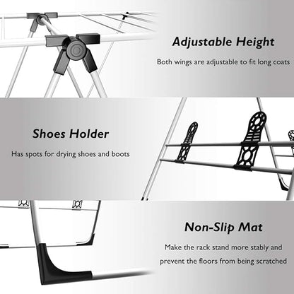 LDAILY Clothes Drying Rack, Laundry Clothes Storage, Portable Folding Dryer, Heavy Duty Clothes Hanger, Lightweight and Stable Clothes Dryer for Indoor and Outdoor Use