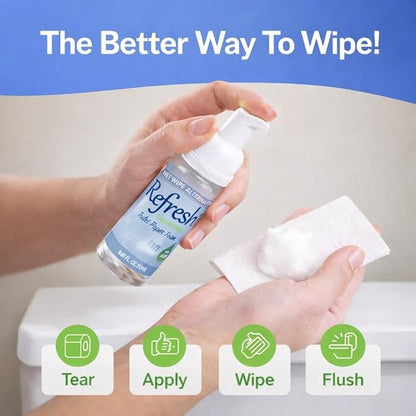 Refresh Liquid Wipe Free: Toilet Paper Foam (Sensitive Skin Foam, 50ml (1.69 Fl Oz) 2 Pack)
