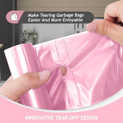 Teivio 2 Gallon 180 Counts Strong Trash Bags Garbage Bags, Bathroom Trash Can Bin Liners, Plastic Bags for home office kitchen, Pink
