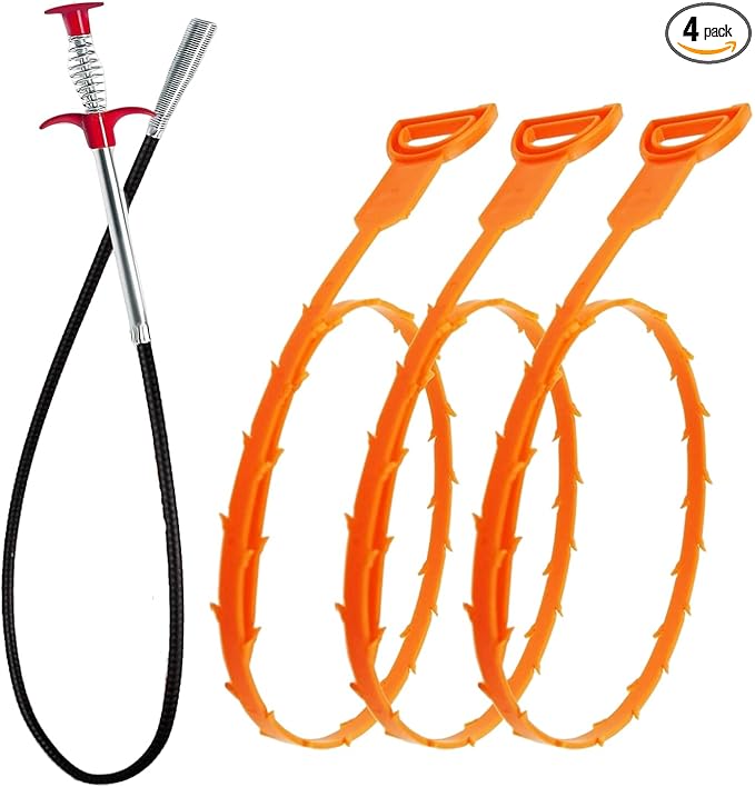 35.5inch Drain Auger Cleaner(1pcs), 25inch Drain Snake Hair Remover(3pcs), Hair Catcher Drain Clog Remover Tool Set For Kitchen Sink, Bathroom Tub, Sewer, Toilet