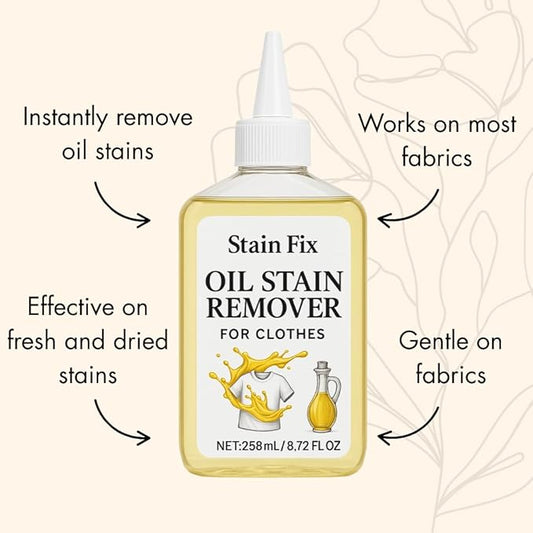 Oil Stain Remover for Clothes (8.72oz) - Fabric Stain Remover For Cooking, Engine, Dried Oil And Grease Stains - Safe for All Fabric Types