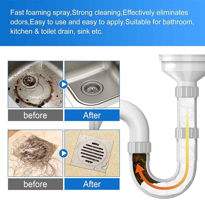 Powerful Drain Cleaner,Drain Cleaner Foam,Odor Eliminator,Foaming Drain Cleaner,Unclogs,Foam Sink Cleaner,Liquid Plumber Drain Cleaner,Clog Remover For Kitchen Drain,Sinks,Tubs (3 bottles)