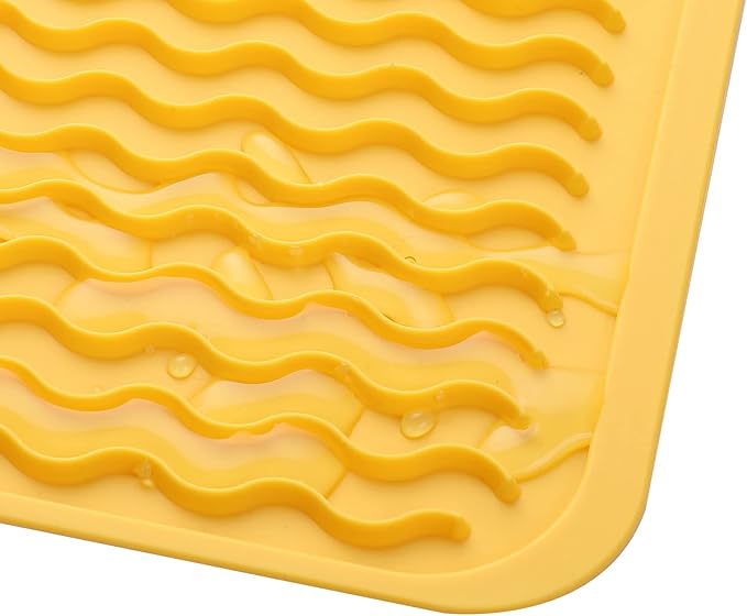MicoYang Silicone Dish Drying Mat for Multiple Usage,Easy clean,Eco-friendly,Heat-resistant Silicone Mat for Kitchen Counter or Sink,Refrigerator or drawer liner Yellow L 16 inches x 12 inches