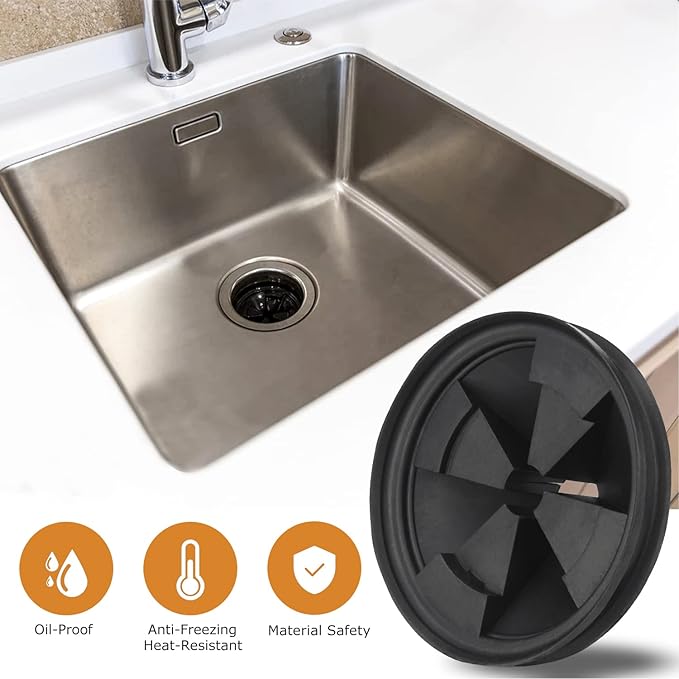 Garbage Disposal Splash Guard, with Waste Disposal Shovel for InSinkErator Evolution Series 3 3/8" QCB-AM Sink Baffle Rubber Drain Cover Upgraded Removable Quiet Collar Strainer Insert Ullnosoo