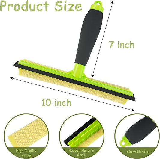 Shower Squeegee Window Squeegee Cleaner for Shower Doors Glass, 2 in 1 Window Cleaning Tool Window Scrubber Handheld Squeegee for Car Windshield with Sponge and Rubber Squeegee, Green