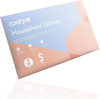 COOLJOB 2 Pairs Thickened Rubber Gloves with Cotton Lining & Non-slip Grip, Colorful Household Long Lasting Dishwashing Gloves for Kitchen & Bathroom Cleaning, Orange & Blue, Small