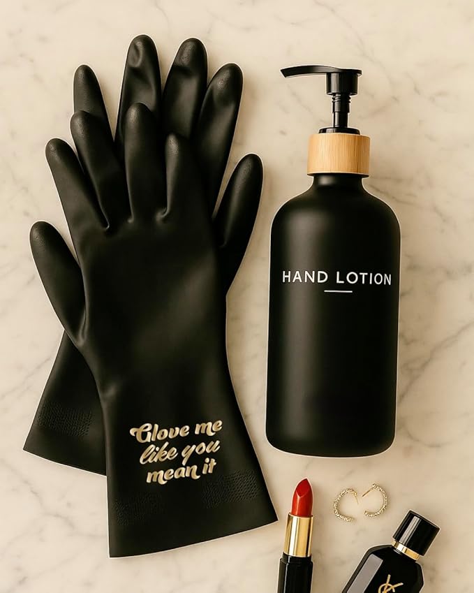 We Glove It™ Chic Black Dishwashing Gloves – Stylish, Reusable & Fun Gift with Flirty Sayings for Kitchen Cleaning