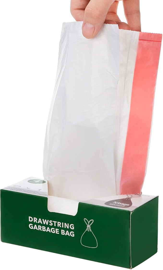 Magesh 4 Gallon Small Drawstring Trash Bags, 30 Counts, White