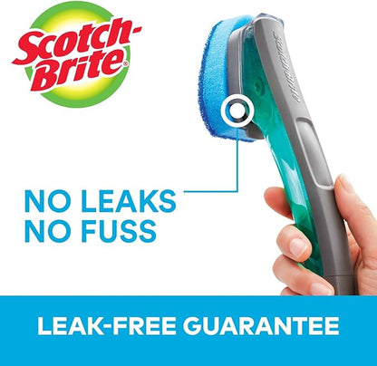 Scotch-Brite Advanced Soap Control Non-Scratch Dishwand Kit, 1 Dish Wand & 5 Sponge Refills, Prevents Soap from Leaking, Leak-Free Guarantee, Best for Nonstick Pots and Pans, Glass, Tubs, & Showers