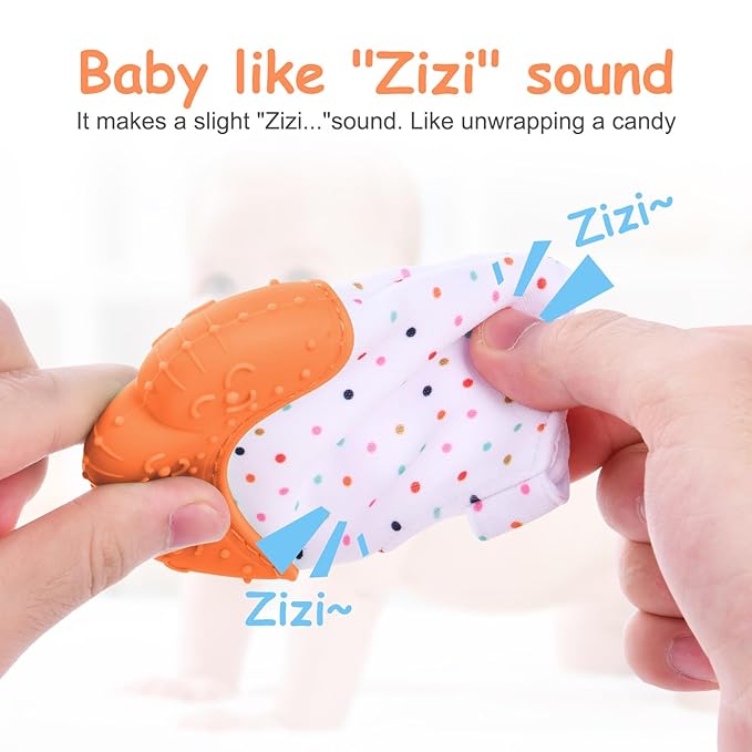 2Pack Silicone Teething Mitt, Soothing Infant Teething Mitten Pain Relief, Prevent Scratches Glove, Safe Silicone Teething Toys for 0-12 Months