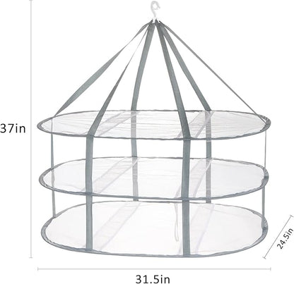 AUTODECO 3-Tier Folding Mesh Clothes Hanging Dryer, Sweater Drying Rack, Large Laundry Drying Rack, Lay fold Flat Dry Hanger, Mesh Clothes Hanging Dryer - XL(3Tier)