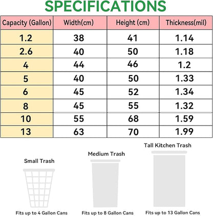 WAIKAS 13 Gallon Trash Bags Drawstring, Pack of 20, Garbage Bags, 1.99Mil Thickness, 63x70cm, 16.8g/pcs, Unscented, Black
