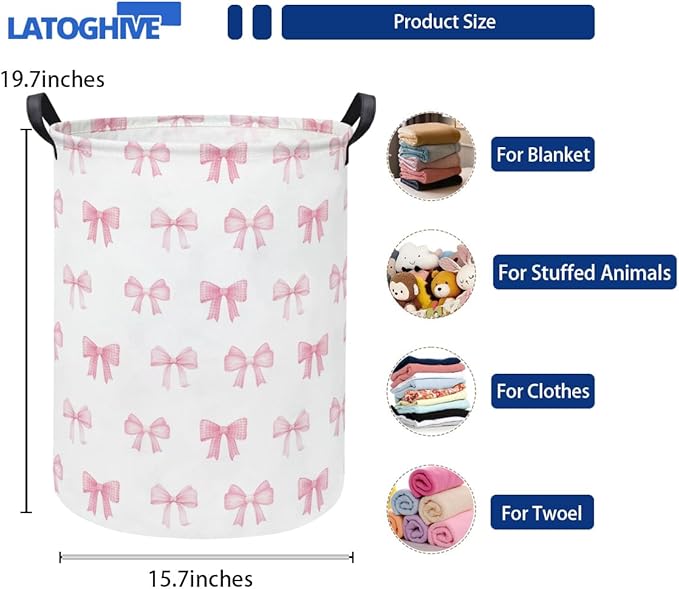 Baby Laundry Hamper kids laundry Basket Waterproof Storage Bin for Bedroom Toy Clothes Organizer Basket Woodland Animals Room Décor(Bowknot)