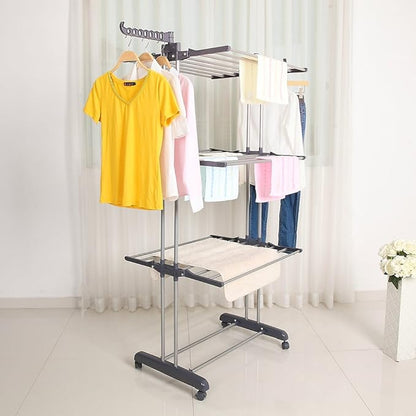 Foldable, Rolling, Stainless Steel Rods & Compact Storage Laundry Clothes Drying Rack System, Made-in-Korea, Premium Size
