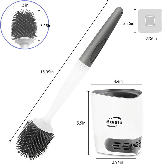 Silicone Toilet Bowl Cleaner Brush, Bathroom Cleaning Bowl Kit, Wall Mount Toilet Brush Refillable Toilet Brush Diatom Mud Absorbent Soft Bristled Silicone