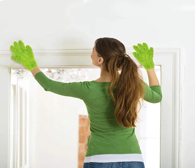 Microfiber Dusting Glove for Kitchen and Home by Scrub-it - Car, Furniture & Window Cleaning Gloves - Cuts Through Dirt Without Using Chemicals - Perfect for Stainless Steel Dusting -2 Pack (Green)