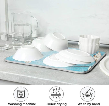 Seashells Starfish Dish Drying Mat for Kitchen Counter Super Absorbent Dish Mat Drying Kitchen Mat 16X18 inch Dish Drying Matt for Kitchen Dish Drying Mat