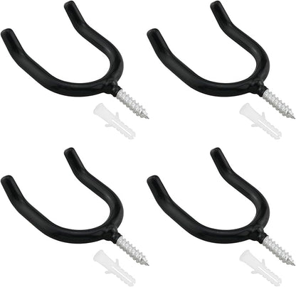 4PCS Screw In U shaped Hook Heavy Duty Wall Mounted Practical Hanging Hook for Garden Tools Shovels Rakes Rack Black