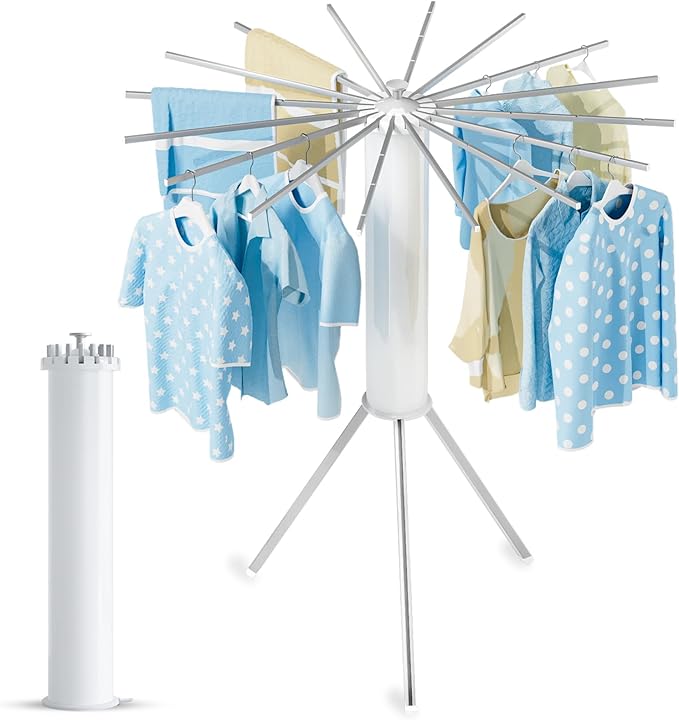 JAUREE Tripod Clothes Drying Rack Foldable, Laundry Drying Rack Collapsible, Portable Clothing Drying Rack Folding Indoor, Octopus Space Saving Laundry Stand with 16 Extendable Aluminum Rods
