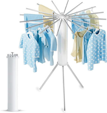 JAUREE Tripod Clothes Drying Rack Foldable, Laundry Drying Rack Collapsible, Portable Clothing Drying Rack Folding Indoor, Octopus Space Saving Laundry Stand with 16 Extendable Aluminum Rods
