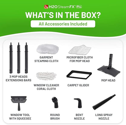 H2O Steam FX Pro Handheld Steam Cleaner | 5-in-1 Spot Cleaner & Floor Mop | Includes Extension Bars, Window & Garment Tools | Grout, Glass & Sealed Floors