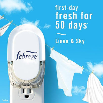 Febreze Plug with Fade Defy Technology Air Freshener - New Limited Edition - (3) of 0.87 fl oz Refills (Linen & Sky)