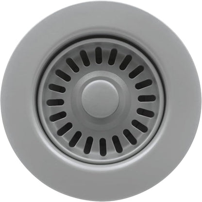 3-1/2 Inch Polymer Slate Gray Sink Drain Assembly with Basket Strainer and Stopper for Quartz, Granite or Fireclay Kitchen Sinks